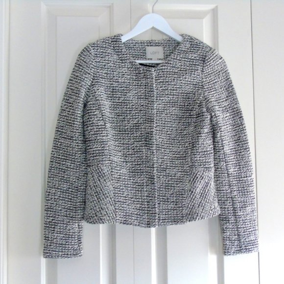 LOFT Black and White Tweed Sweater-Jacket size small - Picture 2 of 8
